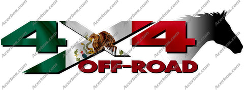 4x4 Off Road "Mexican Flag" Horse Head Decal Stickers (x2)