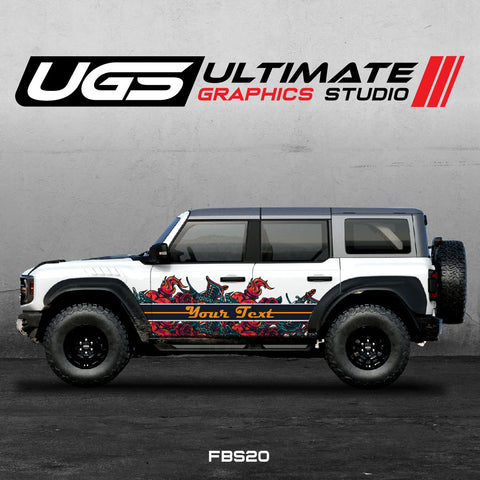 White SUV with floral design and 'Your Text' on a gray background with Ultimate Graphics Studio logo.