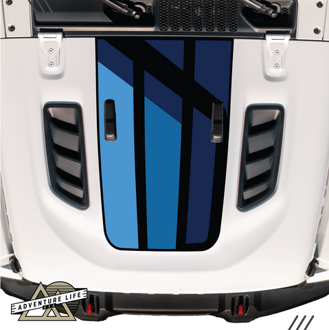 Retro Blue Stripe Hood Graphic for RUBICON | Inspired by the J6 Honcho – 4-Color Fade Edition