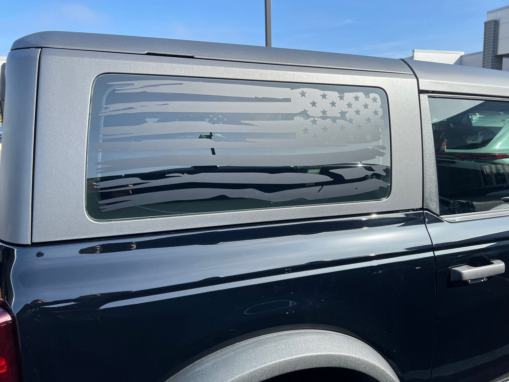 Distressed American Flag Window Decal – Matte Black – Fits 2002-2010 Ford Explorer 4dr – Vinyl Decal