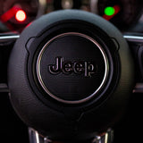 JEEP Steering Wheel Emblem Overlay Decal — 30+ Colors & Designs (Flag, Topo, Animal, Solid)
