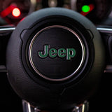 JEEP Steering Wheel Emblem Overlay Decal — 30+ Colors & Designs (Flag, Topo, Animal, Solid)