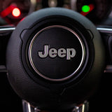 JEEP Steering Wheel Emblem Overlay Decal — 30+ Colors & Designs (Flag, Topo, Animal, Solid)
