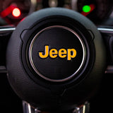 JEEP Steering Wheel Emblem Overlay Decal — 30+ Colors & Designs (Flag, Topo, Animal, Solid)