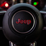 JEEP Steering Wheel Emblem Overlay Decal — 30+ Colors & Designs (Flag, Topo, Animal, Solid)