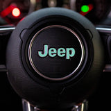 JEEP Steering Wheel Emblem Overlay Decal — 30+ Colors & Designs (Flag, Topo, Animal, Solid)