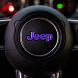JEEP Steering Wheel Emblem Overlay Decal — 30+ Colors & Designs (Flag, Topo, Animal, Solid)