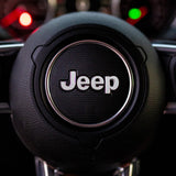 JEEP Steering Wheel Emblem Overlay Decal — 30+ Colors & Designs (Flag, Topo, Animal, Solid)