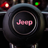 JEEP Steering Wheel Emblem Overlay Decal — 30+ Colors & Designs (Flag, Topo, Animal, Solid)