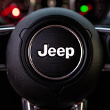 JEEP Steering Wheel Emblem Overlay Decal — 30+ Colors & Designs (Flag, Topo, Animal, Solid)