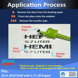 HEMI 5.7 LITER Emblem Overlay Decals - 2013-2018 Ram