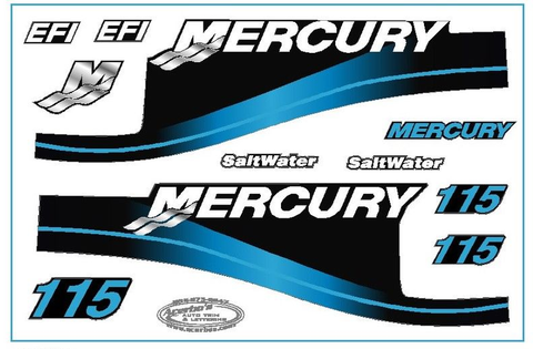 Mercury Blue Saltwater Outboard 115 HP Decal Kit