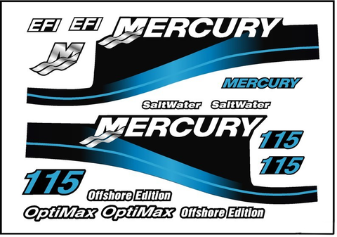 BLUE Replacement Decal Kit for Mercury Outboard Motor w/ OptiMax & Offshore
