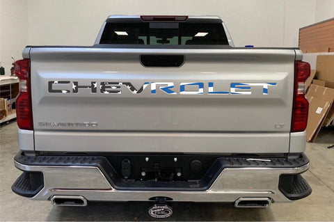 American Flag (BLUE LINE) Tailgate Word Insert Decals for 2019-2024 Chevrolet Silverado Truck