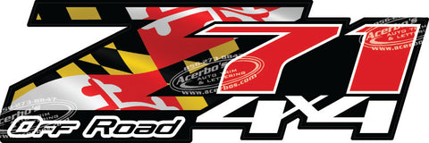 Z71 Off Road 4 x 4 MARYLAND Flag Set of 2 Truck Decals/Stickers